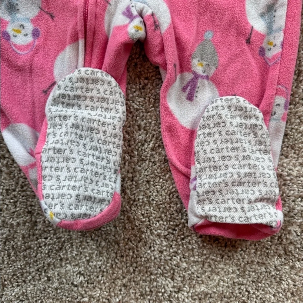 Carter’s Baby Girl Pink Snowman Footed Sleeper Pajamas - Size 12 Months
